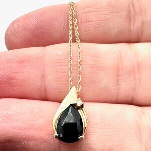 Womens Necklace 10K Yellow Gold Sapphire Diamond Pendant Gift for Women